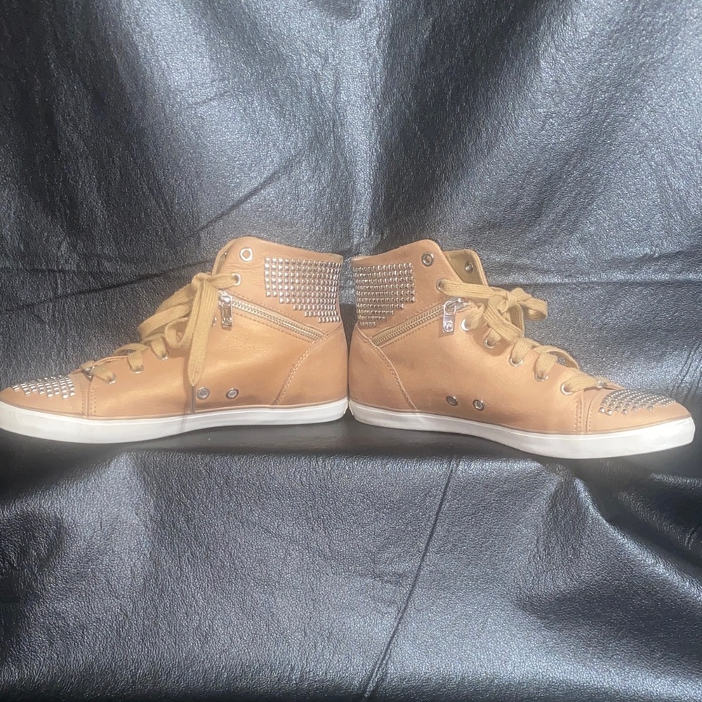 Michael Kors Brown High-Top Sneakers with Silver Studs - Picture 6 of 9